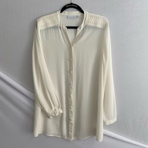 SUSAN Graver Ivory Long Sleeve Sheer Button Down Blouse Size 12